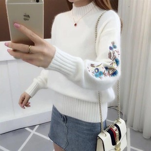 sleeved knitted sweater 毛衣woman warm long loose top winter