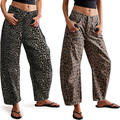 leopard print denim pants New casual loose tube women jeans