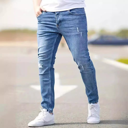 New Men's Small Foot Elastic Tight Jeans Summer spring pants