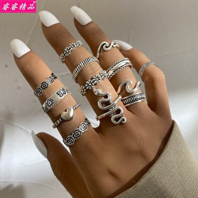 Personality exaggerated snake-shaped retro joint ring 13pcs