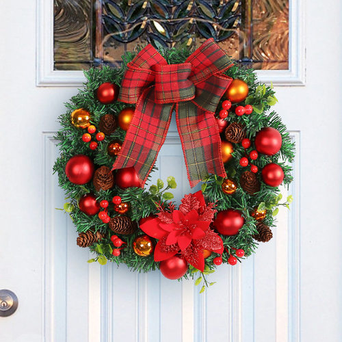 Red Bow Christmas Wreath Shopping Mall Window Xmas garland