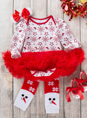 snowflake Christmas children's clothing set autumn Skirt top
