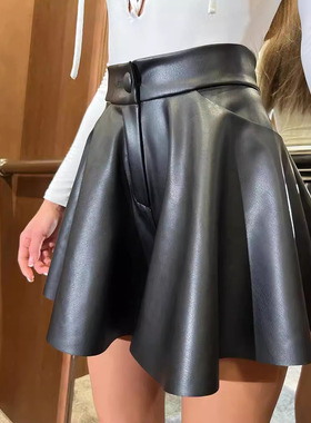 Women's high waisted leather pants skirt fashion short skirt