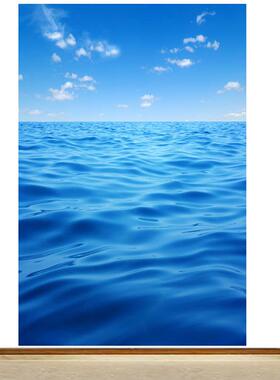 竖版大海海水蓝天白云海景图自然