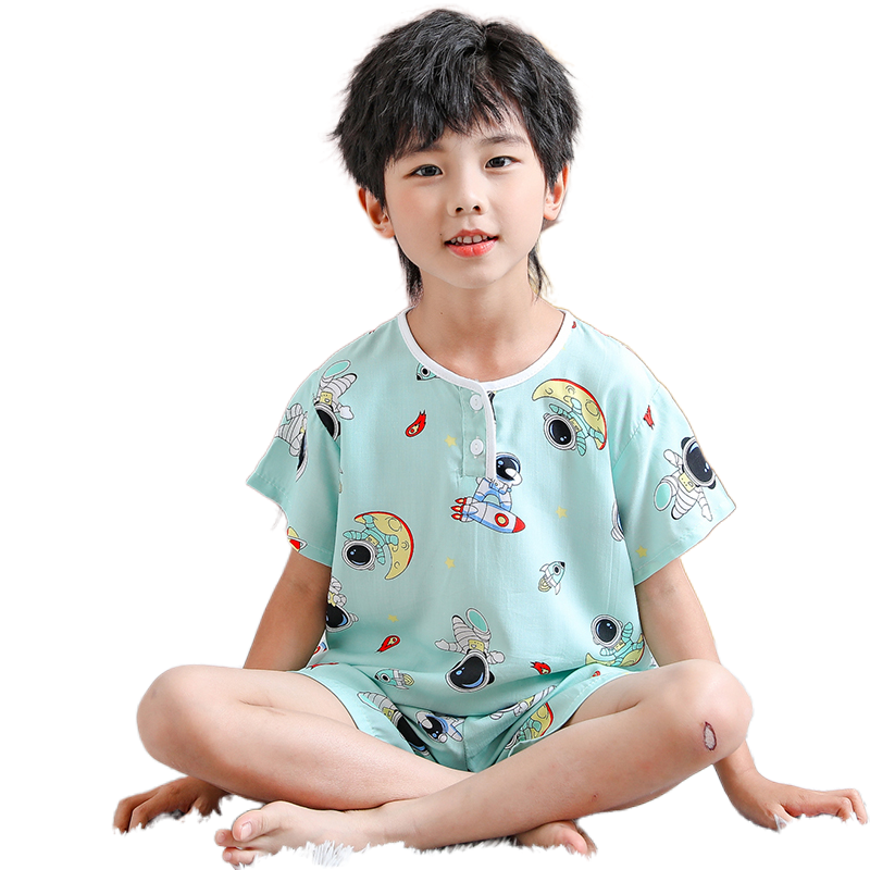 夏季儿童棉绸睡衣短袖男孩