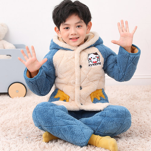 儿童法兰绒睡衣加绒加厚新款冬季