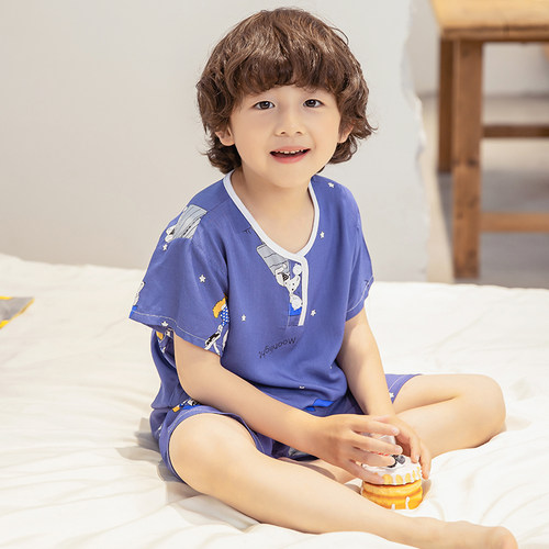 夏季儿童棉绸睡衣短袖短裤家居服