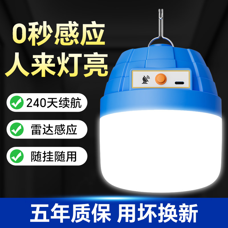 雷达感应灯夜间自动人来即亮楼梯室外免布线充电灯不插电led灯泡