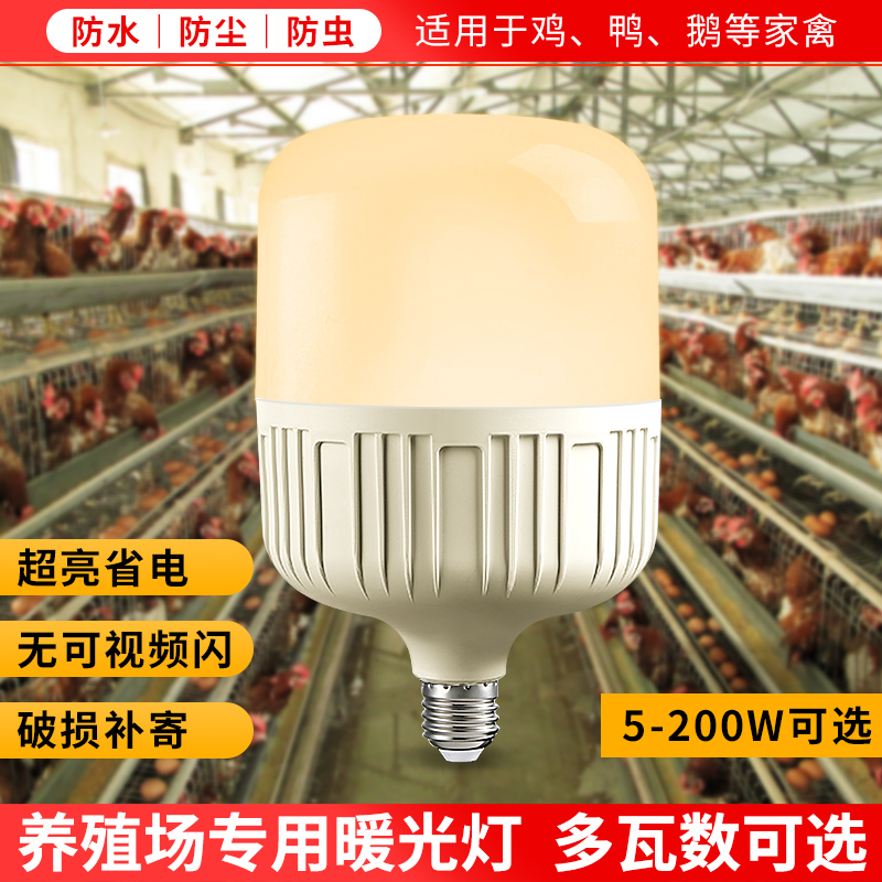 养殖场专用照明led灯暖光灯e27螺纹螺口黄光养鸡场补光节能灯泡