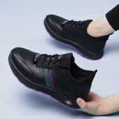 厨房专用防滑鞋 女黑色皮面防水餐厅软底舒适上班久站不累脚工作鞋