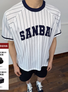 SANBAI 叁佰【网眼复古球服】新款宽松短袖男士T01插肩袖撞色T恤
