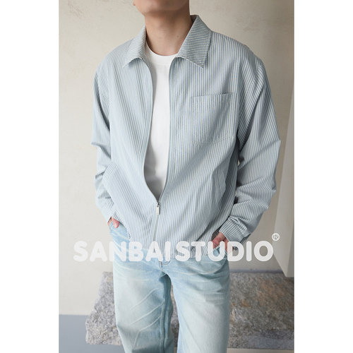 SANBAI条纹秋季翻领夹克