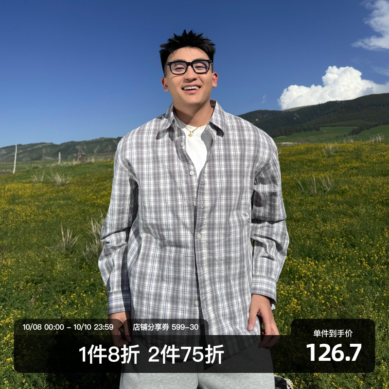 SANBAI叁佰灰色格纹衬衫
