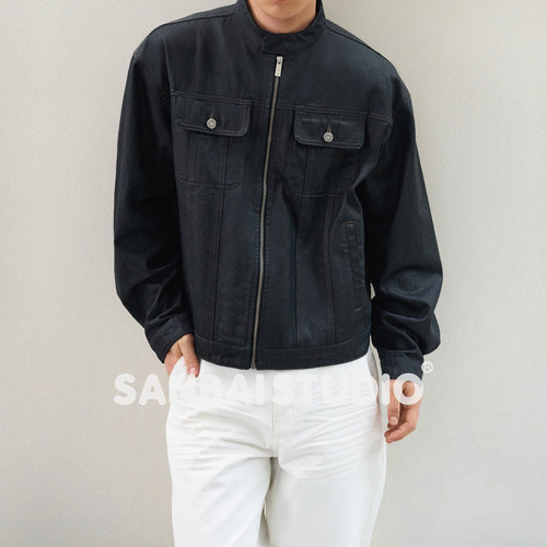 SANBAI 叁佰【油蜡牛仔夹克】美式复古工装外套男12oz立领上衣秋