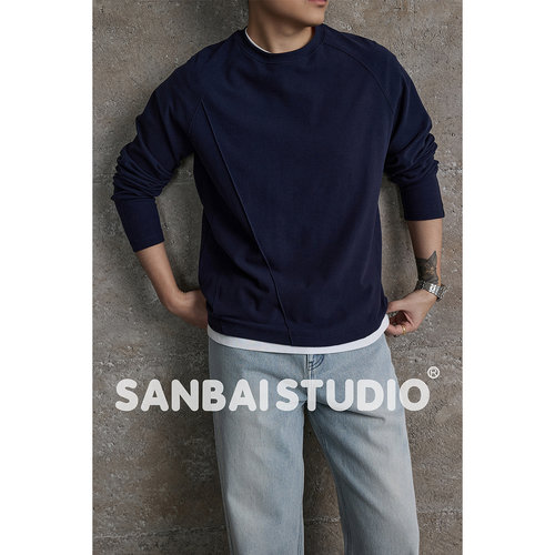 SANBAI叁佰折光压褶长袖T