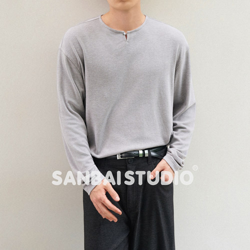 SANBAI叁佰弹力混纺小V领长袖