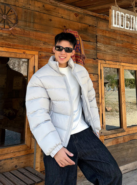 SANBAI 叁佰【357克高充绒】灰色加厚白鸭绒羽绒服冬季短款外套男