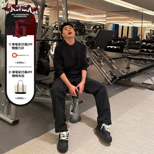 SANBAI叁佰黑色半拉领长袖T恤