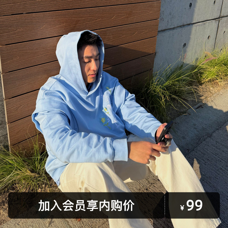 SANBAI雾霾蓝骷髅连帽卫衣