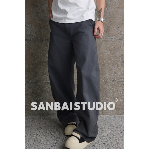 SANBAI叁佰拼格纹弯刀阔腿长裤