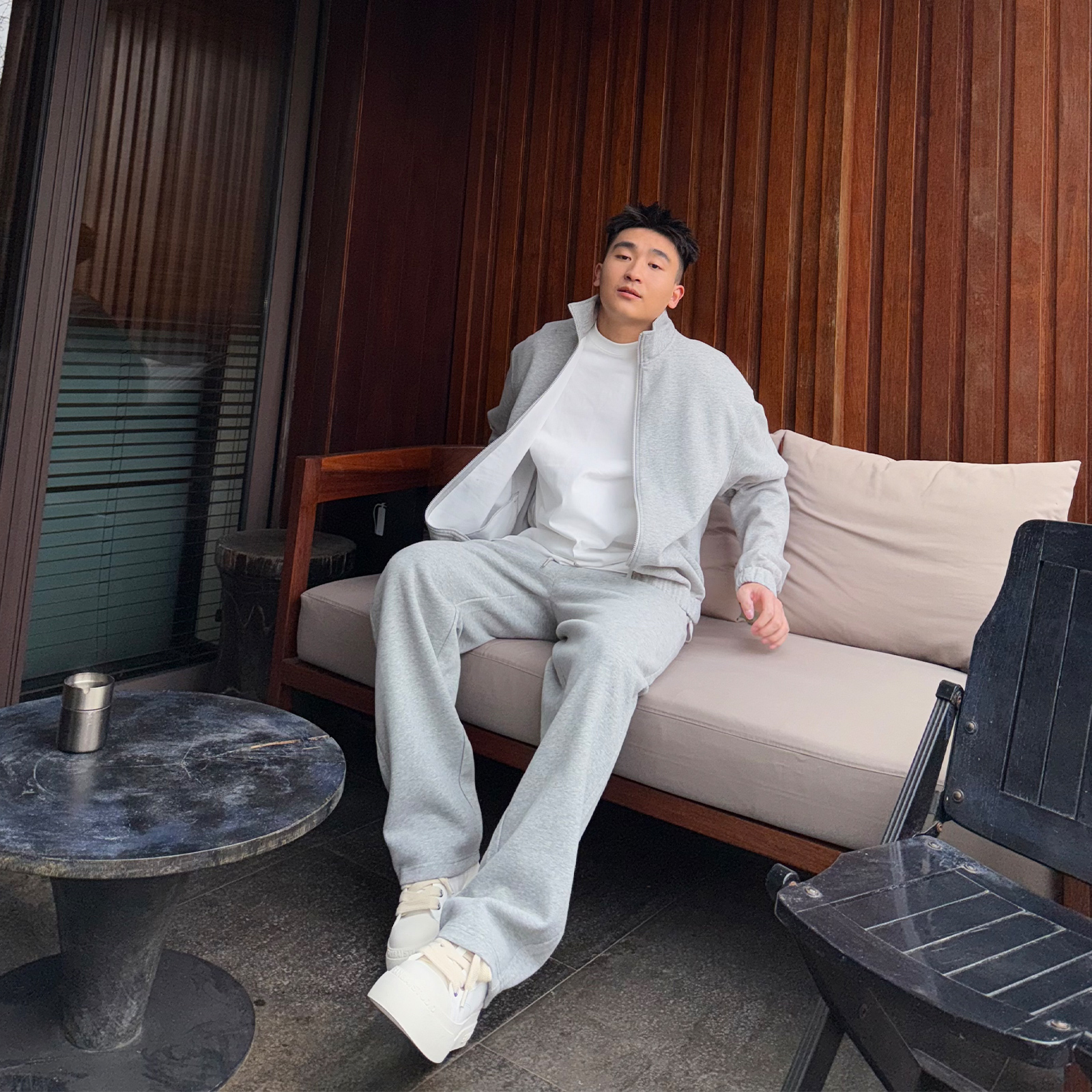 SANBAI叁佰春夏灰色运动长裤