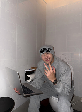 SANBAI 叁佰【懒人卫衣】灰色垫肩卫衣男士宽松圆领百搭通勤休闲