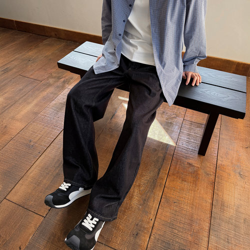 SANBAI叁佰微阔腿原牛牛仔裤