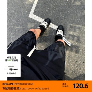SANBAI 叁佰黑色火焰短裤男夏季美式运动裤休闲宽松五分裤 410g