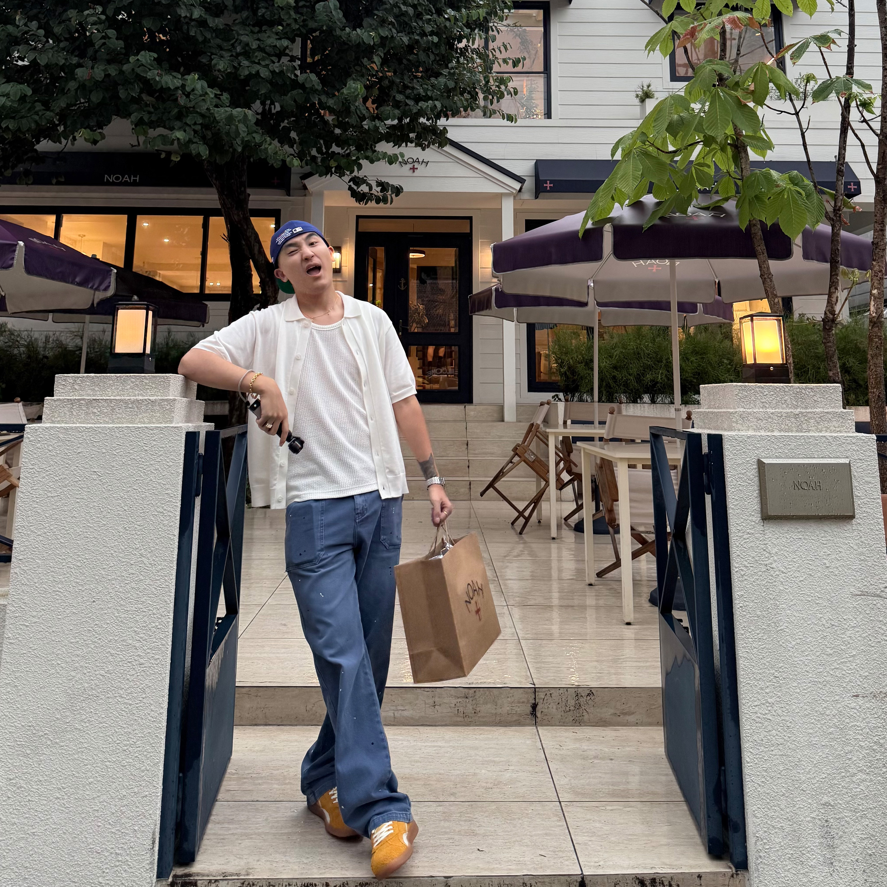 SANBAI叁佰蓝色泼墨休闲裤