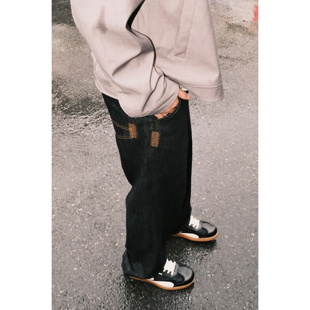 秋冬水洗老钱直筒裤 SANBAI叁佰 男士 黑色宽松加厚牛仔裤 原牛王