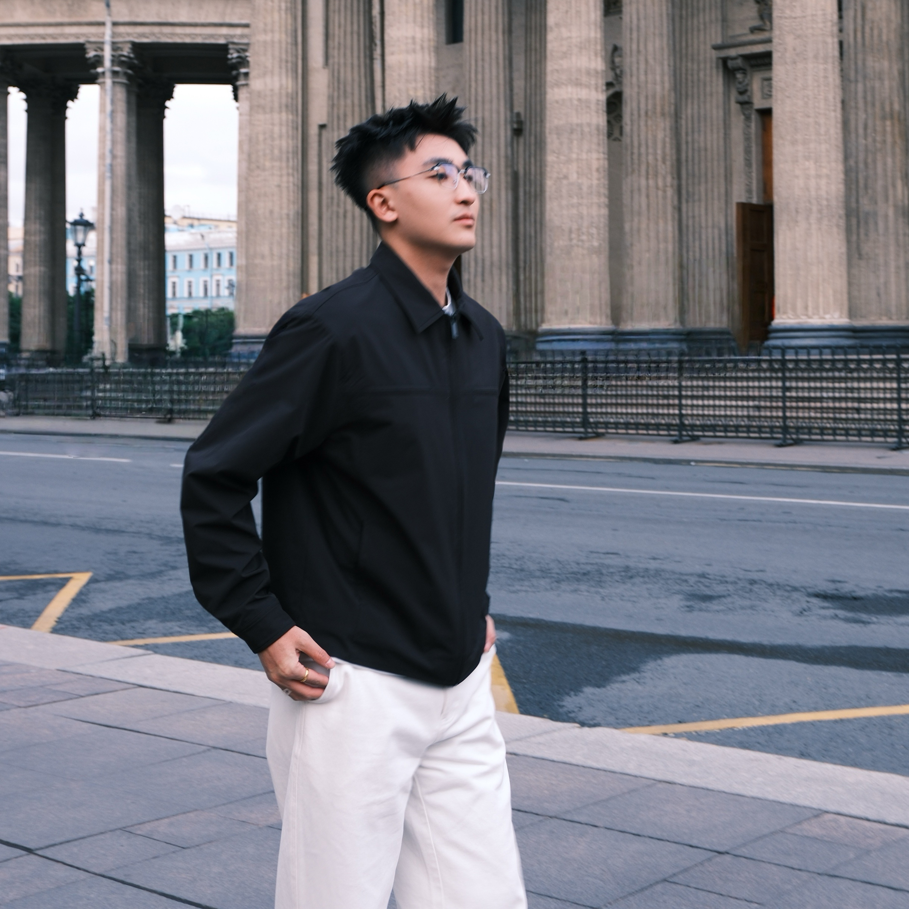 SANBAI黑色短款行政夹克