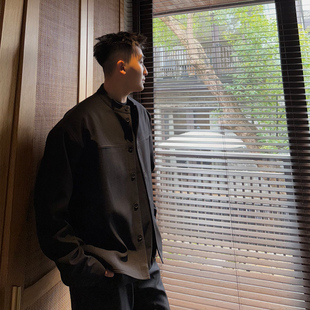 叁佰 新中式 空庭简 夹克男士 休闲宽松立领外套 黑色西装 SANBAI