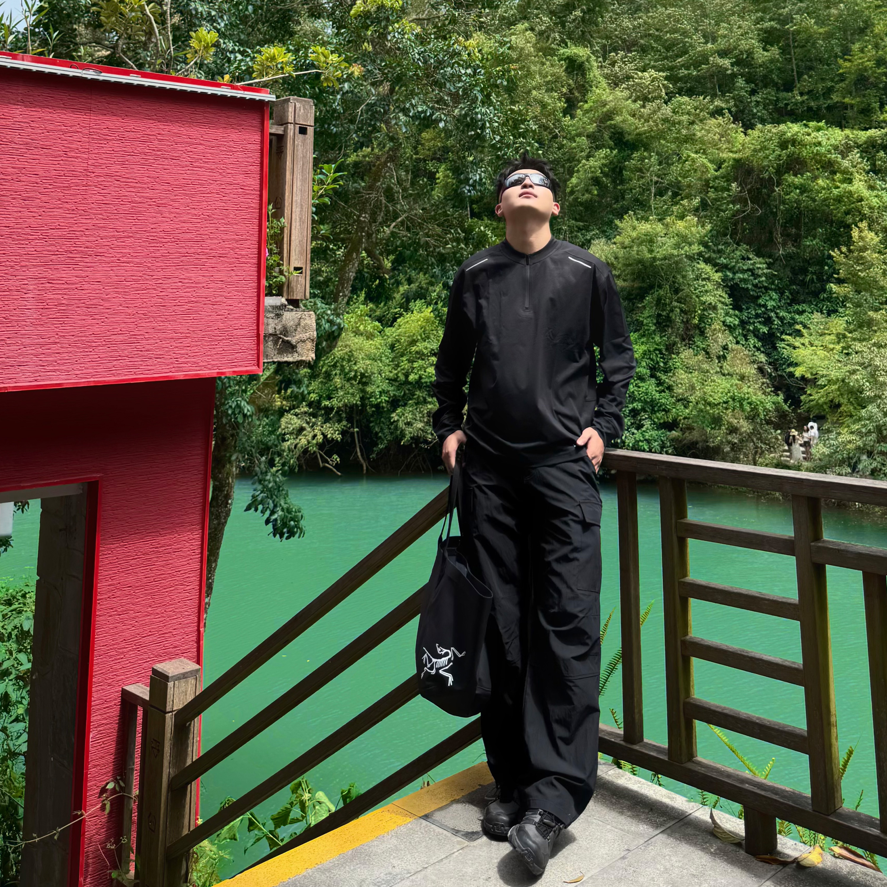 SANBAI叁佰黑色水贴袋工装裤