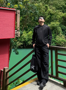 SANBAI 叁佰【功能轻户外】黑色防水工装裤男士春季休闲梭织宽松