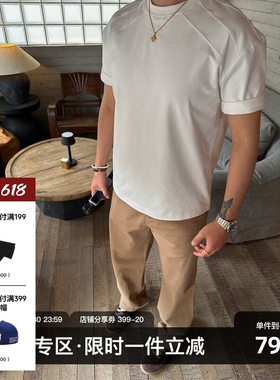 SANBAI 叁佰【285G索罗娜】纯色重磅短袖男士夏季美式休闲宽松T恤