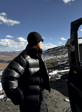 SANBAI 叁佰【357克高充绒】钛黑色排骨羽绒服冬季短款保暖外套男