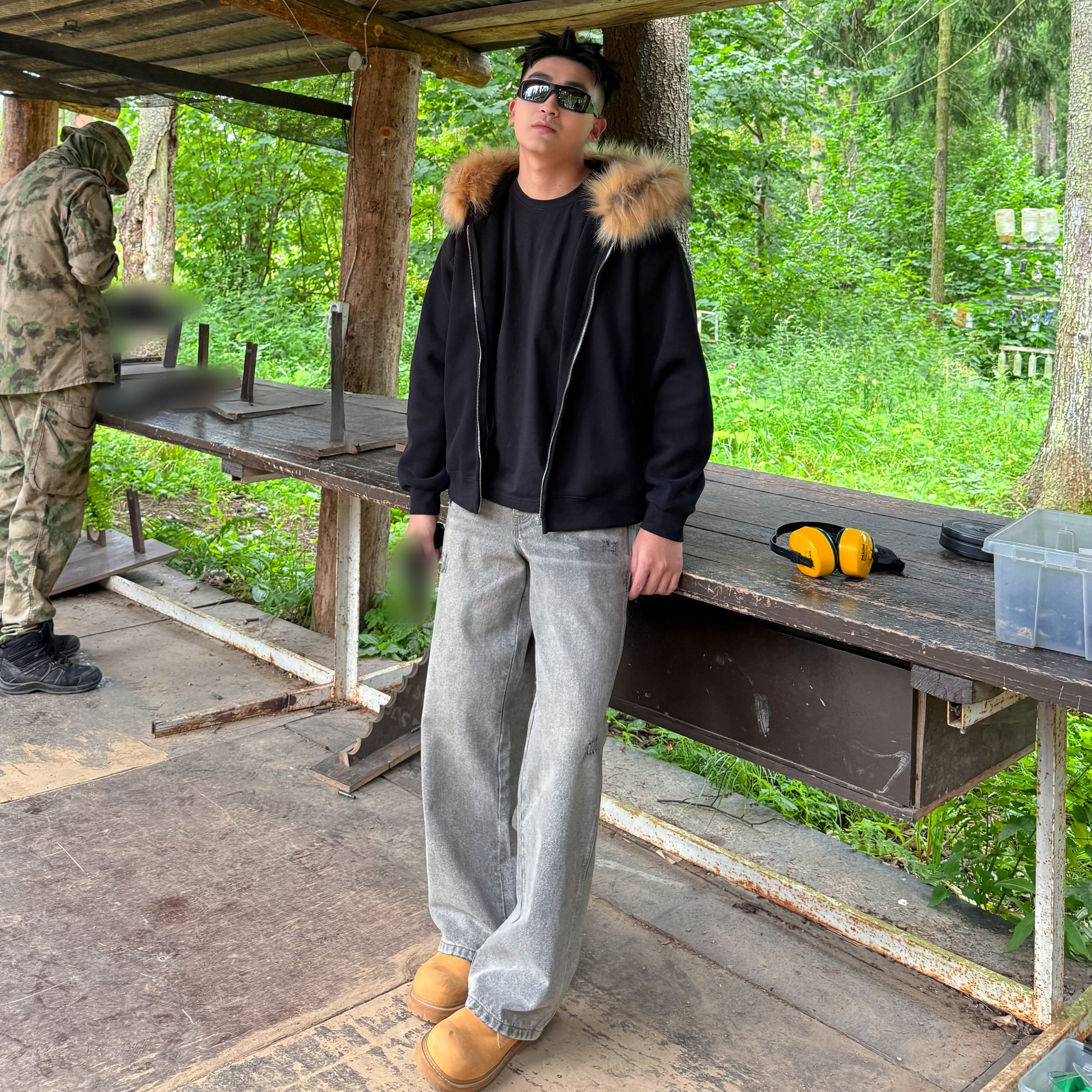 SANBAI叁佰猫须喷马骝微喇牛仔裤