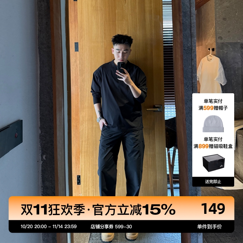 SANBAI 叁佰【军鸟】黑色拉链冲锋休闲裤男秋户外战术腰带直筒裤