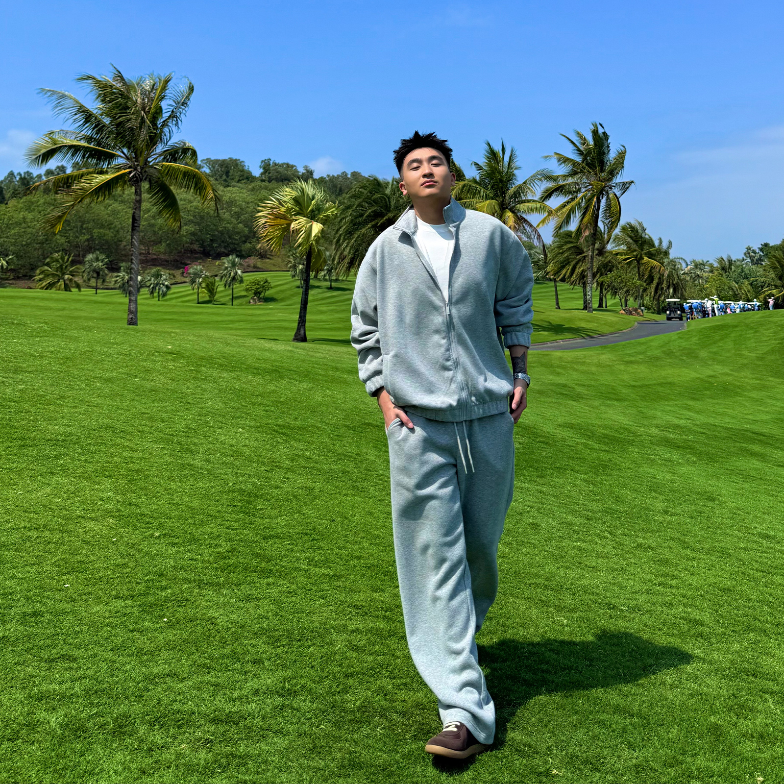 SANBAI灰色立领运动外套