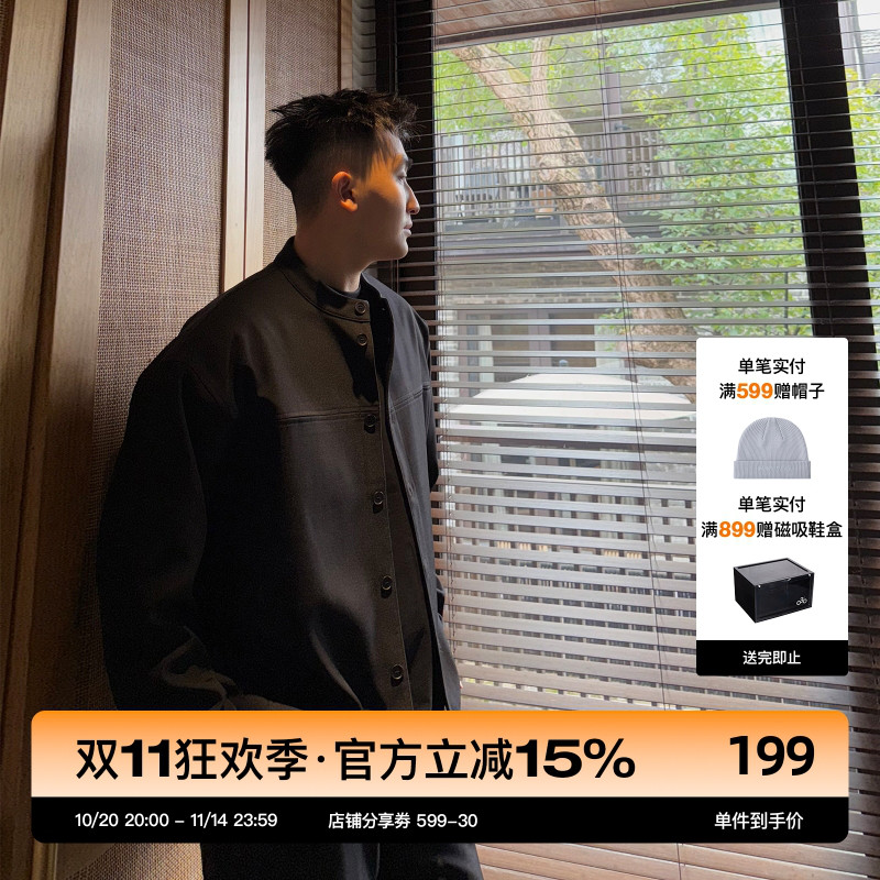 SANBAI黑色无帽纽扣夹克