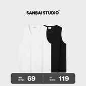 叁佰 健身运动纯色宽松打底衫 立体坑条背心 新款 男夏季 SANBAI