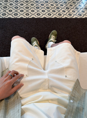 SANBAI 叁佰【莱赛尔伐木短裤】休闲美式工装裤子男款白色休闲裤