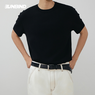 新款 3UNBIND 黑色透气T恤 秋季 男士 正肩针织短袖 高级休闲半袖