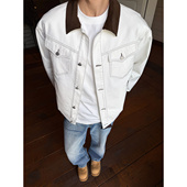 外套男士 复古宽松工装 PU绒皮拼接领上衣 珠帆棉夹克 SANBAI叁佰