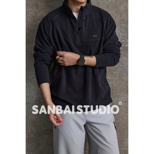 SANBAI叁佰半拉链方格绒卫衣