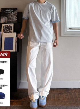 SANBAI 叁佰【白序牛王】150克直筒纯色牛仔裤男美式复古裤子B01