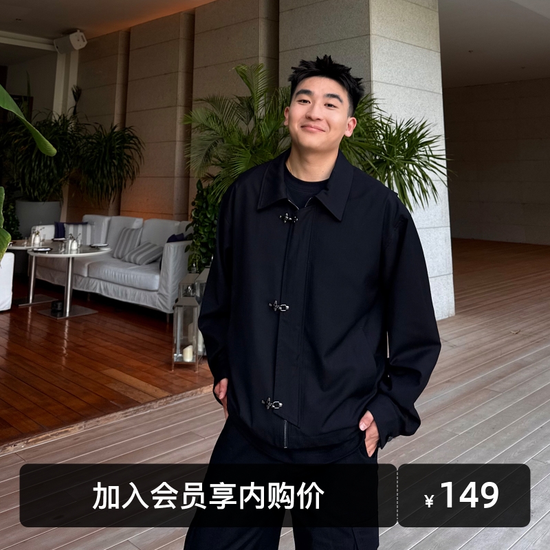 SANBAI黑色飞机扣西装夹克