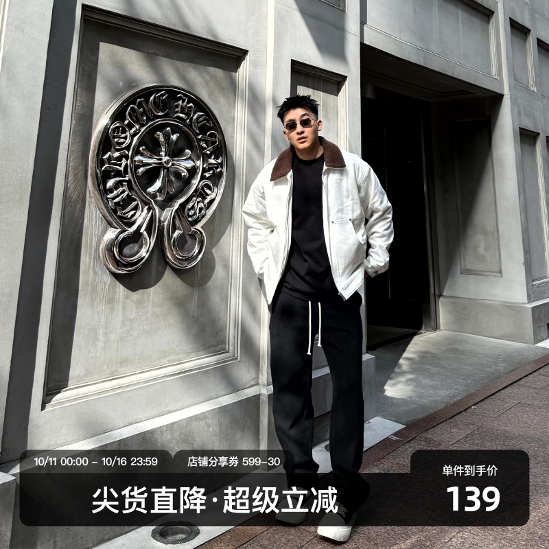 SANBAI 叁佰【独库】加绒卫裤男2024年秋冬休闲直筒宽松加厚长裤