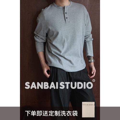 SANBAI叁佰散边华夫格长袖T