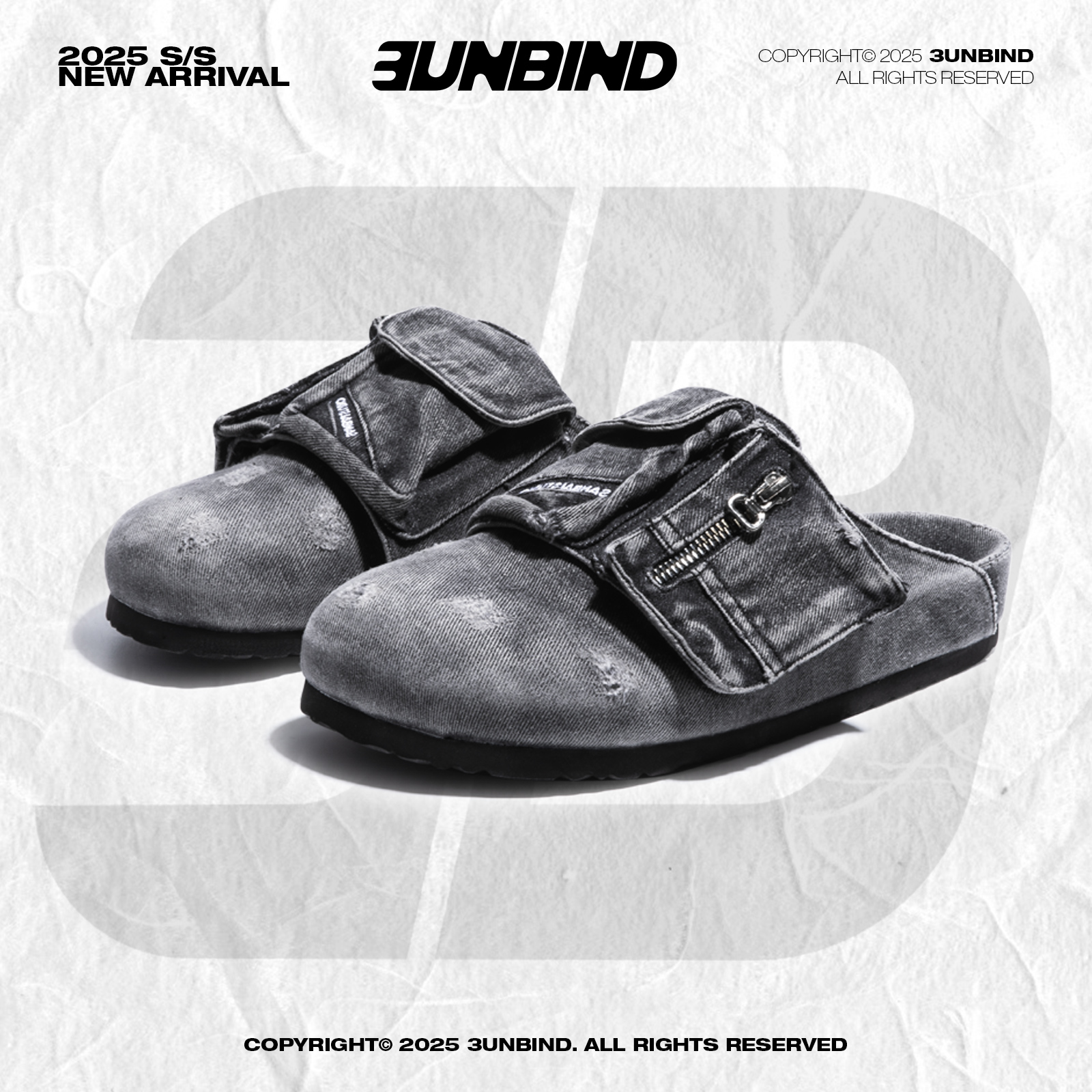 叁佰复古手擦破坏风口袋勃肯拖鞋